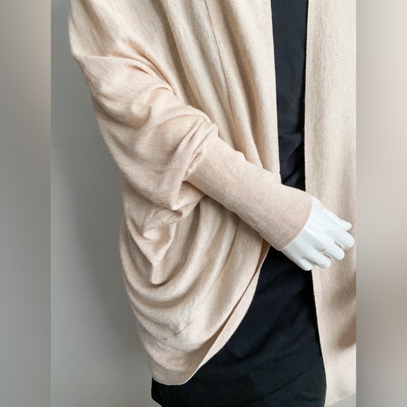 Kimono Dolman Wool Cotton Sweater Cardigan Beige Relaxed Boho Cottage Minimalist - Picture 3 of 8